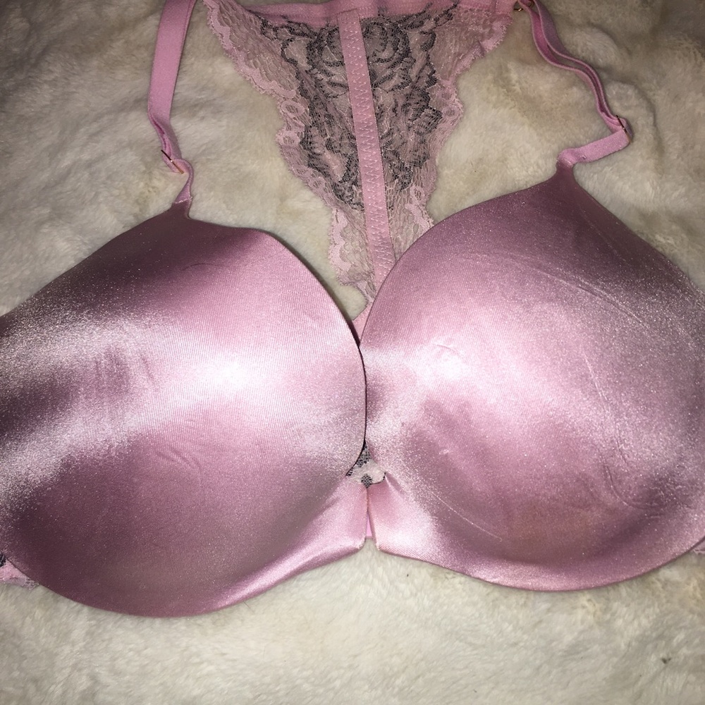 SATIN PINK LACE BACK BRA